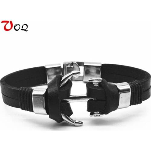 2018 Fashion Vintage Style Men Jewelry Anchor Charm Bracelet homme Alloy Easy Hook 21cm Length Genuine Leather Chain Bracelet