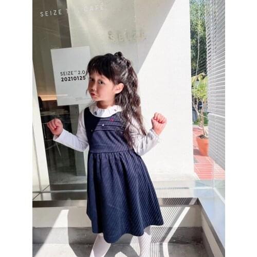2021 Baby dress embroidered design navy sleeveless sweet baby girls dress