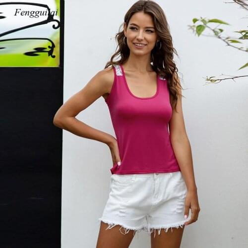 2021 Summer Sexy T-Shirt Womens Fashion Vest Top Sleeveless Round Neck Slim Vest Camisole Cotton Top