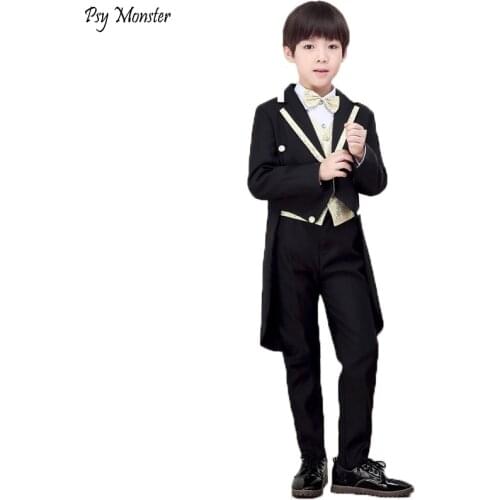 5pcs Formal Children Dress Suit Set Boy Tuxedo Vest Shirts Pants Bowtie Outfits Kids Wedding Piano Performance Host Clothes