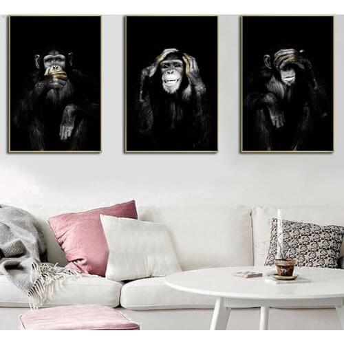 Abstract Animal Monkey Canvas Painting Poster and Print Wall Art Dark 3 Funny Monkey Pictures for Living Room Home Cuadros Decor