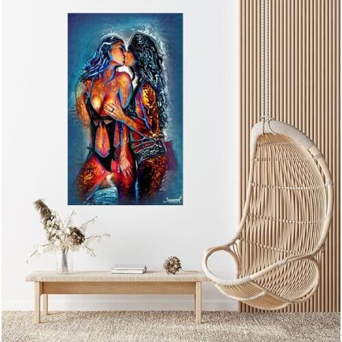 Abstract Portrait Two Hot Girl Kissing Wall Art Pictures Cuadros Canvas Painting Prints for Living Room Bedroom Frameless