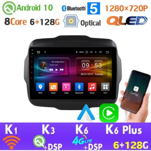 6G+128G Android 10.0 QLED 1280*720 For Jeep Renegade 2016-2018 GPS Radio Head Unit 4G LTE CarPlay DSP SPDIF auto AHD 1080P WIFI