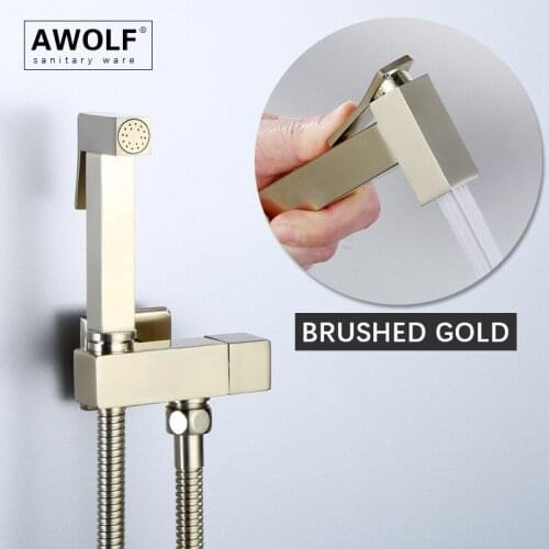 Solid Brass Douche kit Brushed Gold Handheld Toilet Bidet Sprayer Bathroom Shattaf Shower head Square Design Faucet AP2262