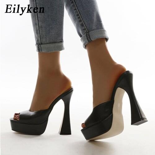Eilyken New Platform Women Slippers Fashion PU Leather Open Toe Strange High Heels Ladies Sandals Summer Shoes Black White