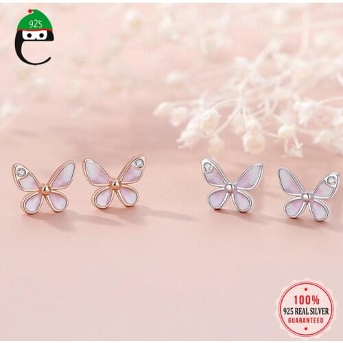 ElfoPlataSi Fashion 925 Sterling Silver Glaze Insect Butterfly Zircon Stud Earrings For Women Wedding Christmas Jewelry DA1242
