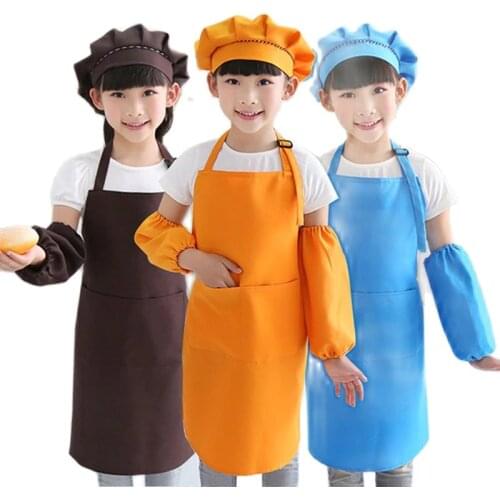 Child Apron Kids Sleeve Hat Pocket Kindergarten Kitchen Baking Painting Cooking Drink Food Enfant Tablier Delantal Logo Print