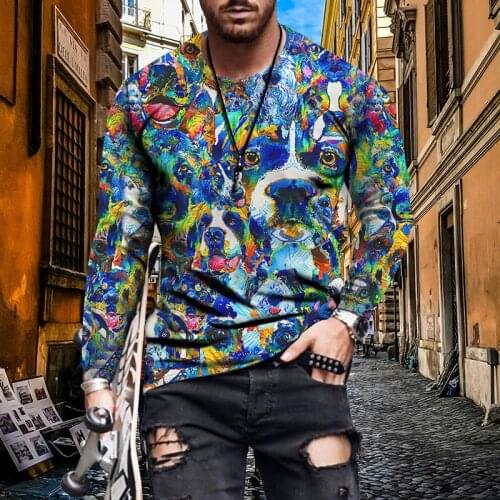 Fashion Mens T-Shirt Vintage Animal Printed Summer New Tshirt Casual Long Sleeve Round Neck Tops T Shirts For Men Clothes Tees