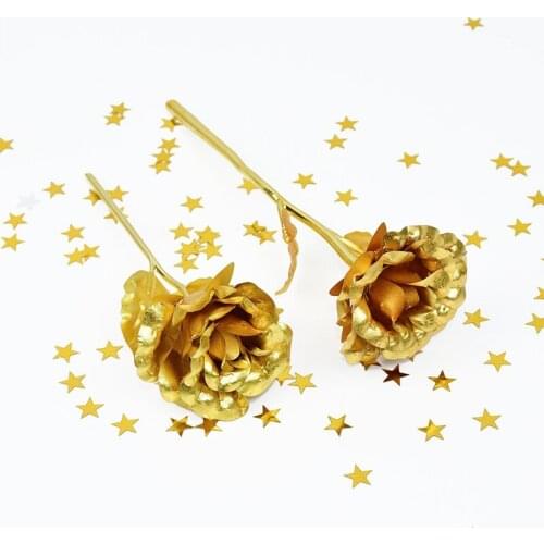 Golden Foil Artificial Rose Fake Flower DIY Garland Accessories Valentines Day New Year Creative Gift favor