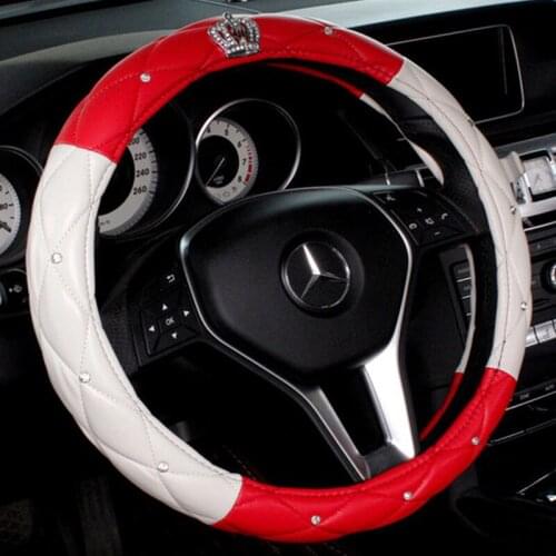 PU Luxury Crystal Crown Car steering wheel cover Studded Rhinestone Leather Car Steering Wheel Cover Diamond Steering Covers