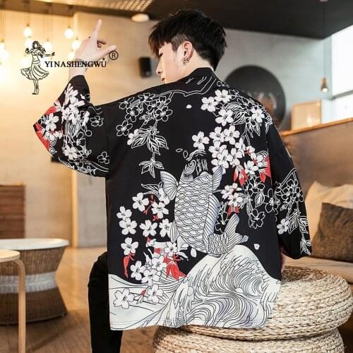 Japanese Kimono Cardigan Men Kimono Traditional Yukata Beach Thin Asian Clothes Japan Kimonos Male Jacket Casual Cardigan Shirt