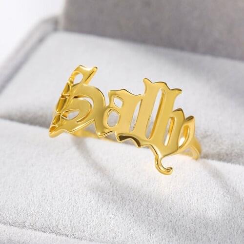 Old English Ring For Women Men Adjustable Gold Stainless Steel Name Rings Personalizado Anillo Customized Name Nameplate Ring bf