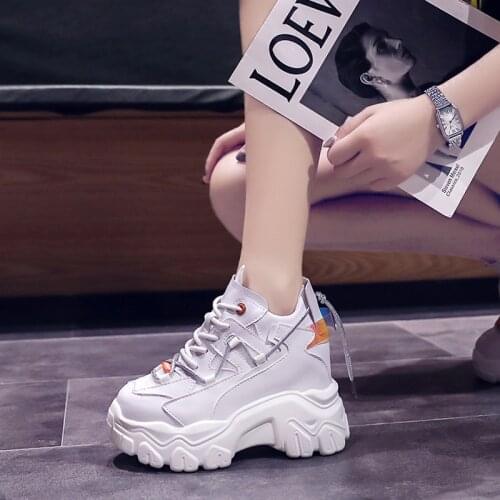 Moipheng Platform Sneakers Women Super High Black Female Shoes Chunky Sneakers Lace-Up Vulcanize Shoes Casual Zapatillas Mujer