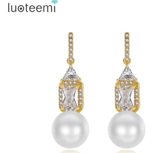 LUOTEEMI Fashion Imitation Pearls Drop Earrings For Women Cubic Zircon White Pearl Statement Jewelry Dating Party Ohrringe Gifts