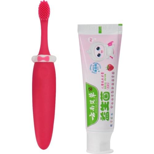 Cute Kids Toothbrush Toothpaste Set Strawberry Orrange Test Boy Girl Toothpaste Silicone Soft Toothbrush Baby Dental Care