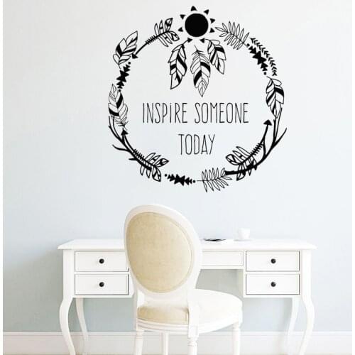 Motivational Quotes Wall Sticker Sun Feather Arrow Vinyl Decal Phrase Decal Ethnic Style Bedroom Living Room Decoration Inspire
