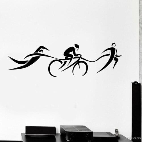 Triathlon Swimming Cycling Running Stickers Vinyl Wall Decal for Bedroom Living Room Home Decoration Modern Sports Decals 1327