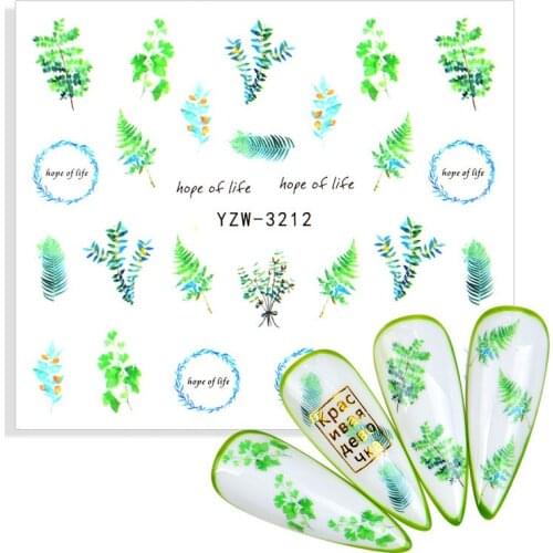 The New 3D Nail Water Transfer Sticker Green Leaf Flower Stickers for nail English Letter Design Nails Accessories Fashion Decal