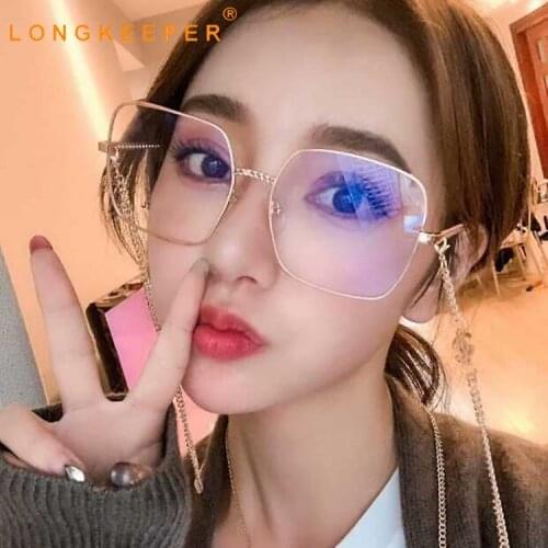 LongKeeper Fashion Glasses Frame Metal Clear lens Square Eyeglasses Female Large Gold Silver Eye Accessories Oculos De Grau