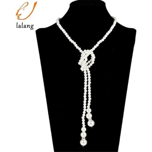 Fashion Womens Vintage Jewelry Long Knotted Simulated Pearl Necklace Beads Sweater Chain Necklaces Pendants Wholesale