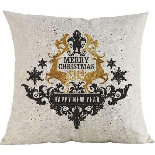 Merry Christmas Black And Gold Deer Stocking Garland Pattern Pillow Case Home Sofa Festive Decoration Cushion Cover Holiday Gift