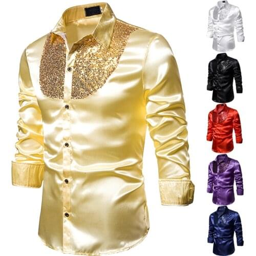Shirt，Long Sleeve Shirt，Autumn New, Mens Long Sleeve Shirt, Sequins, Lapels, Solid Color, Casual Shirt,Six Colors,Fashion Trend