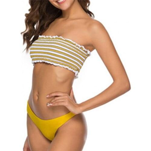 Sexy Bikini Set Women Stripe Print Wrapped Chest Swimwear Push Up Swimsuit Brazilian Biquini Bikinis Pad Bathing Suit Beachwear