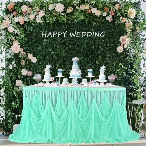 Tulle Chiffon Table Skirt Wedding Banquet Table Cloth Party Decoration Cyan