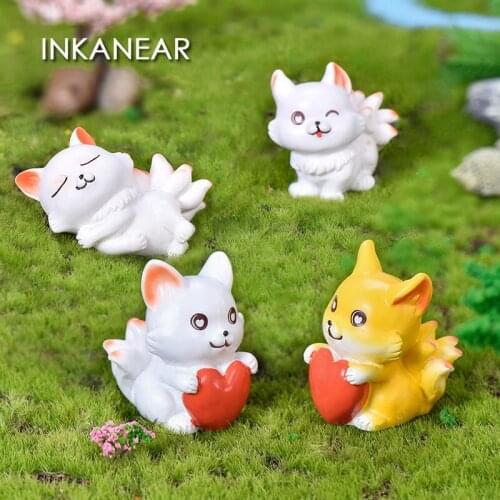 Cute Fox nine-tailed fox Creative Figurines Fairy Garden Dollhouse Model Miniatures Kids Toy Resin Craft Terrarium Decoration