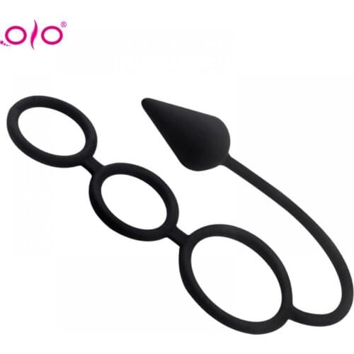 OLO Penis Ring Anal Sex Toys Butt Plug Silicone Prostate Massager Three Ring Cock Sex Toys for Man Gourd Type Anal Plug