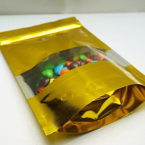 18x26cm,100 X Golden Stand up aluminum foil zipLock bag with window, Reusable Aluminized plating plastic pouch zipper clip seal