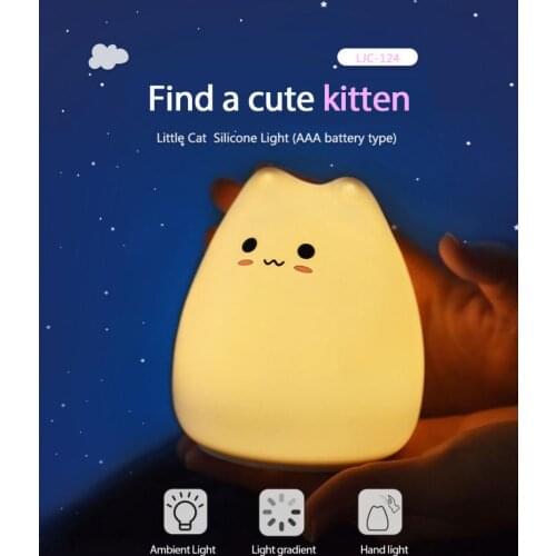 LED Cartoon Little Cute Cat Silicone Lamp Colorful Color Changing Childrens Bedroom Atmosphere Night Light