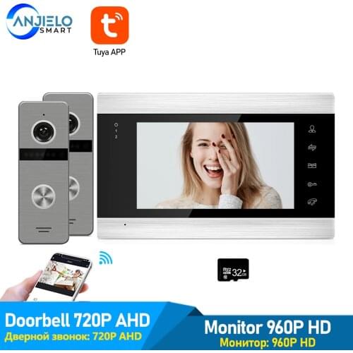 Smart Home 7 Inch Tuya WiFi Video Door Phone Intercom with 2 Doorbells Double Unlock Mobile APP Control Access System for Home
