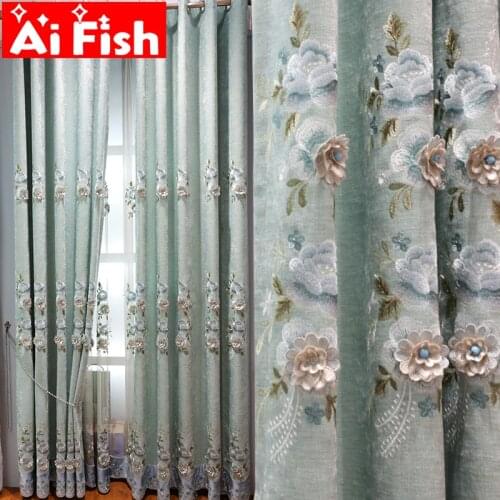High-end 3D Floral with Beads Embossed Embroidered Curtains For Living Room Luxury Blackout Chenille Fabrics For Bedroom MY188#4