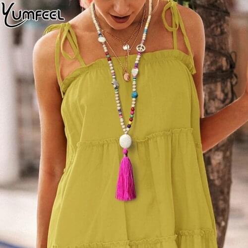 Yumfeel New Beaded Necklace Women Handmade Jewelry Long Tassel Stone Necklace Jewelry