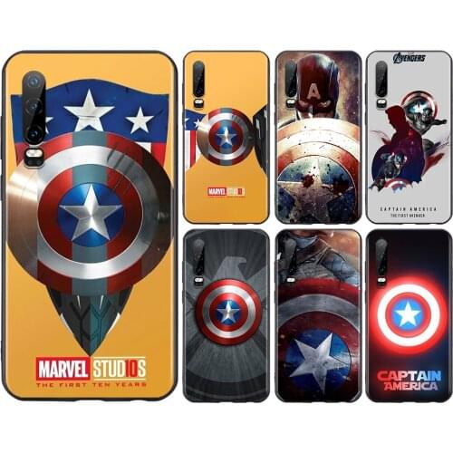 Marvel Captain America Shield For Huawei P50 P40 P30 P20 P10 P9 P8 Lite E Pro Plus Lite Mini 2019 2017 Black Soft Phone Case