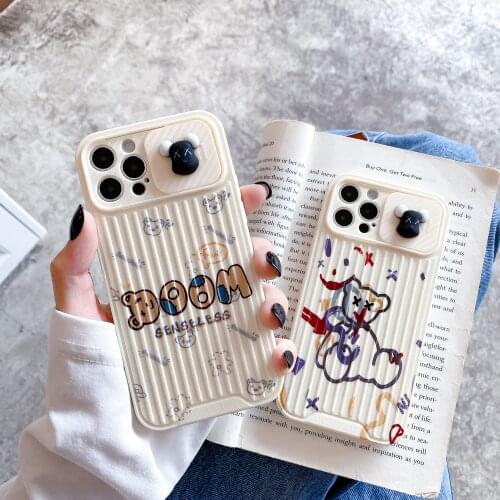 Cute Boom Bear Push Pull Hue Protection Lens Frame Phone Case for Iphone 12 Pro Iphone 11 Iphone 7 Xr Xs 11pro Max Phone Covers