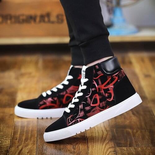 Winter Men Shoes High-top Mens Casual Shoes Outdoor Shoes for Men Red Canvas Shoes Men Non-Leather Casual Shoes 39-44