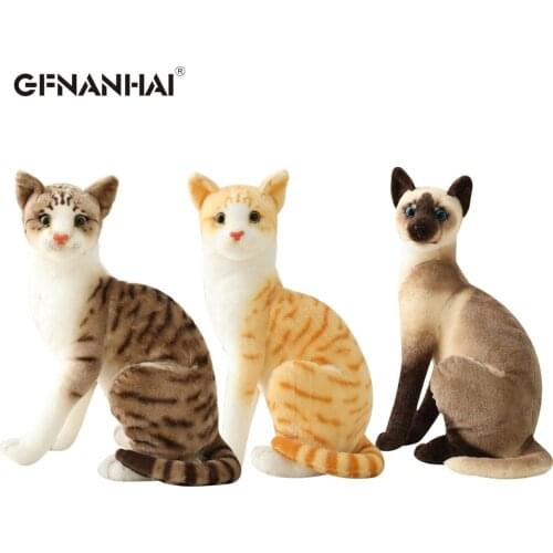 1pc Simulation American Shorthai & Siamese Cat Plush Stuffed Lifelike Doll Animal Pet Toys For Children Home Decor Baby Gift