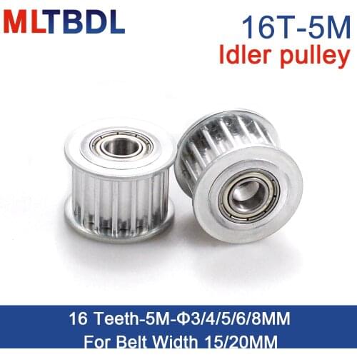 16 Teeth 5M Idler Pulley Tensioner Wheel Bore 3/4/5/6/8mm with Bearing Guide 5M synchronous pulley HTD5M 16teeth 16T