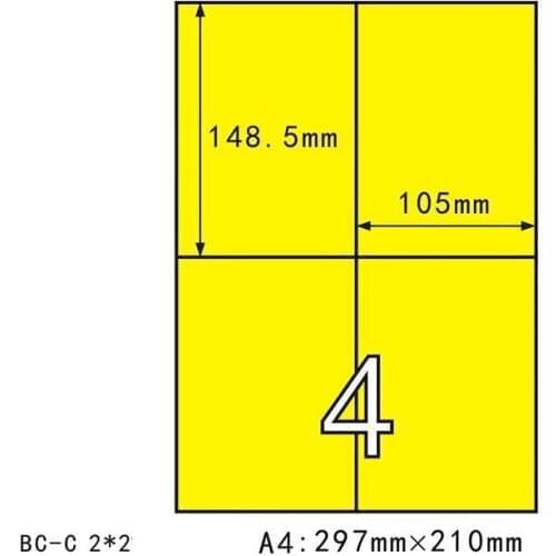 50 Sheets blue color A4 Self-adhesive Sticker Rectangle Label Sticker Yellow A4 sheet die-cutsticker labels