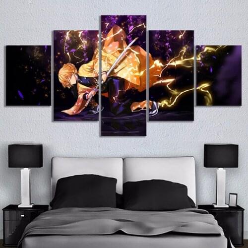5D Diy Diamond Painting 5 Panel Demon Slayer Kimetsu No Yaiba Anime Diamond Embroidery Mosaic Pattern For Living Room Home Decor