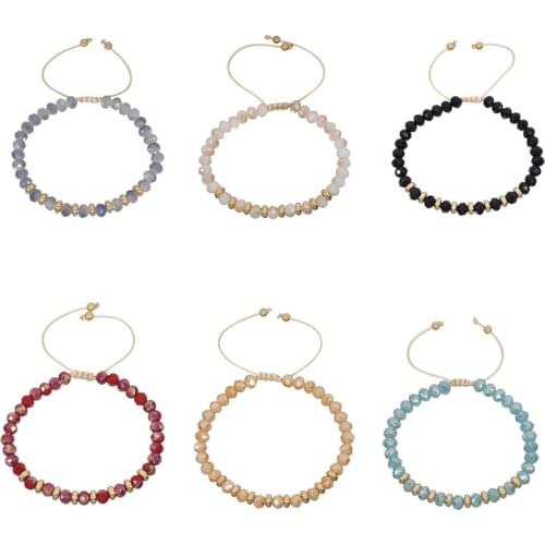 Boho Crystal Bead Bracelets for Women Stackable Rope Chain Adjustable(7.2-10in) Bracelet Set for Girls Female Hand Jewelry Gift