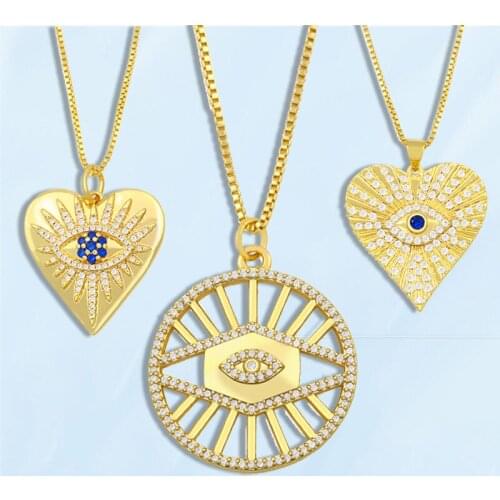 2021 Crystal Eyes Heart Round Necklaces Women Vintage Punk Gold Color Necklace Personalized Female Male Neck Pendants Decoration