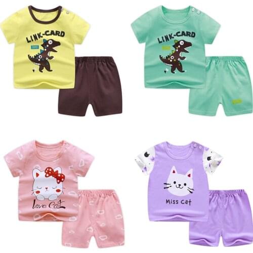 Baby short sleeve suit cotton girls boys summer clothes toddler sets children kids T-shirt 2021 cheap stuff dinosaur for 0-6Y