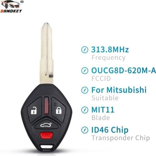 Dandkey Uncut Blade Key 3 Button Remote Key ID46 Chip OUCG8D-620M-A 313.8Mhz For Mitsubishi Galant Eclipse 2007 2008 2009 2010