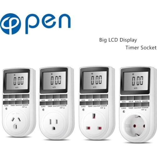 OPT-001 Electronic Digital Timer Switch Plug Kitchen Timer Outlet 230V 50HZ 7 Day 12/24 Hour Programmable Timing Socket