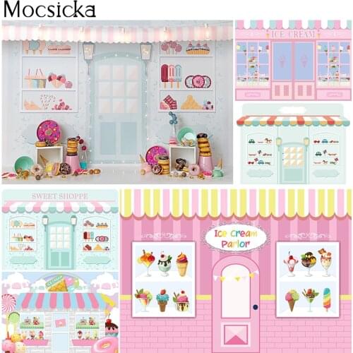 Candy Shot Sweet Pink Girl 1st Birthday Backdrop Ice Cream Shop Store Photo Booth Background Studio Sweet Shoope Parlor Party