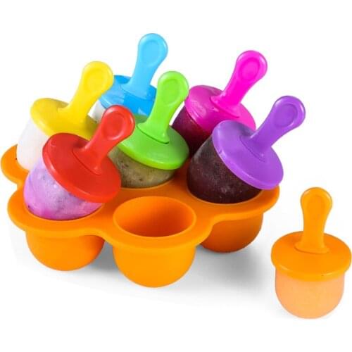 Silicone 7 Holes Mini Ice Pops Mold Ice Cream Ball Lolly Maker Popsicle Molds Baby DIY Food supplement tool Fruit Shake Ice Crea