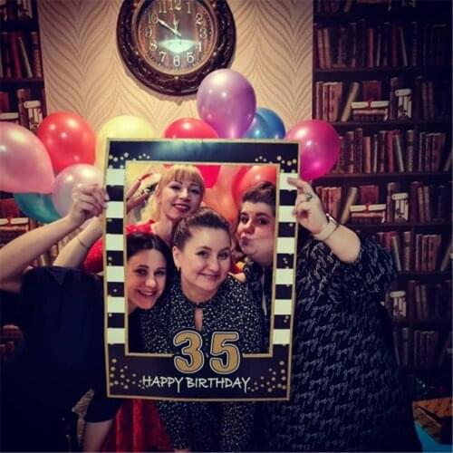 QIJOYJU 30th 35th 40th 50th 60th Happy Birthday Paper Photo Booth Frame Adult Birthday Party Decoration Photo Props Supplies